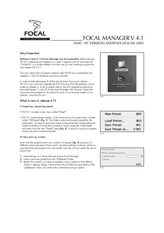 Guide utilisation FOCAL FOCAL MANAGER V4.1  de la marque FOCAL