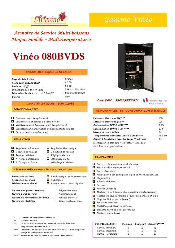 Guide utilisation ARTEVINO 080BVDS  de la marque ARTEVINO