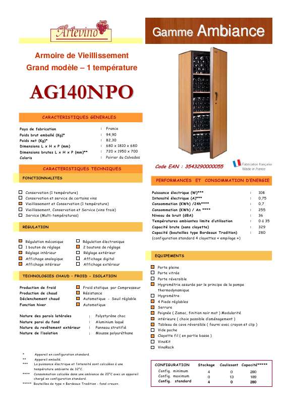 Guide utilisation ARTEVINO AG140NPO  de la marque ARTEVINO