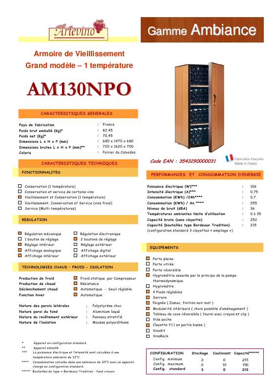 Guide utilisation ARTEVINO AM130NPO  de la marque ARTEVINO