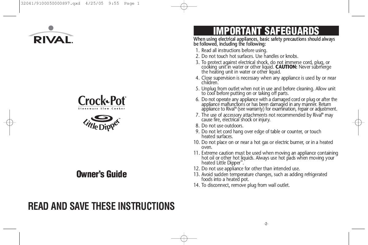 Guide utilisation  CROCK POT 32041 LITTLE DIPPER  de la marque CROCK POT
