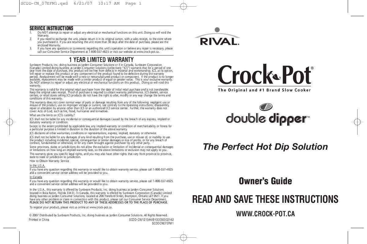 Guide utilisation  CROCK POT SCDD-CN DOUBLE DIPPER  de la marque CROCK POT