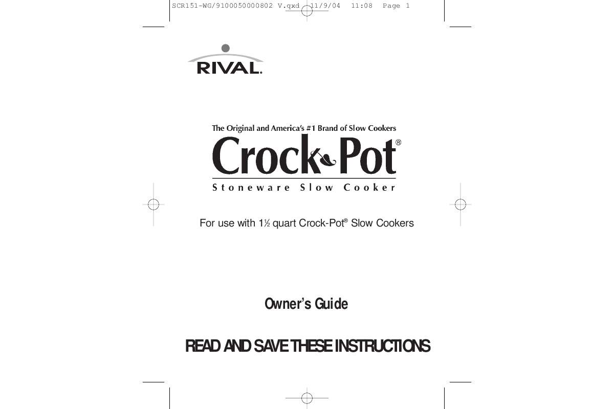 Guide utilisation  CROCK POT SCR151WG 1.5  de la marque CROCK POT