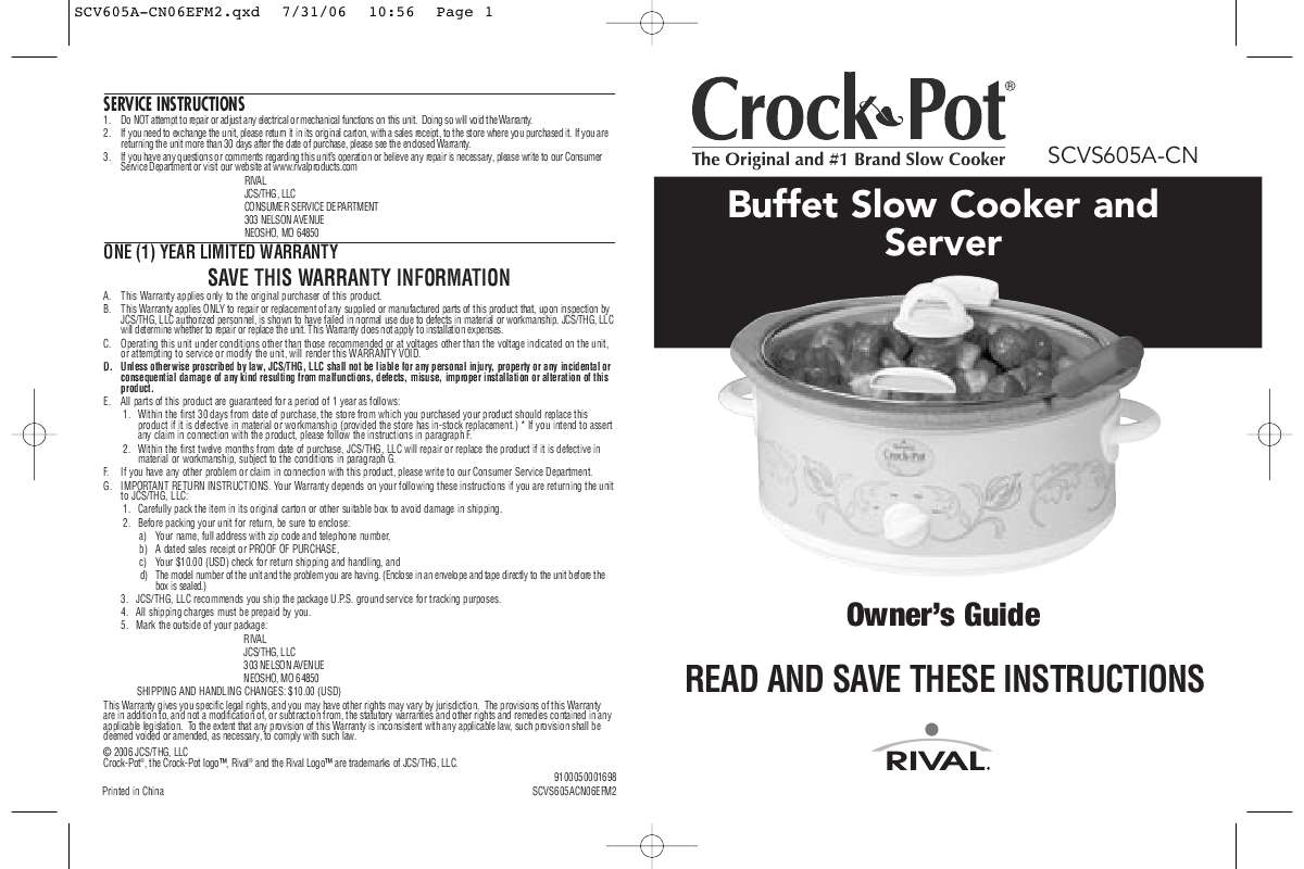 Guide utilisation  CROCK POT SCVS605G-CN BUFFET SLOW COOKER AND SERVER  de la marque CROCK POT
