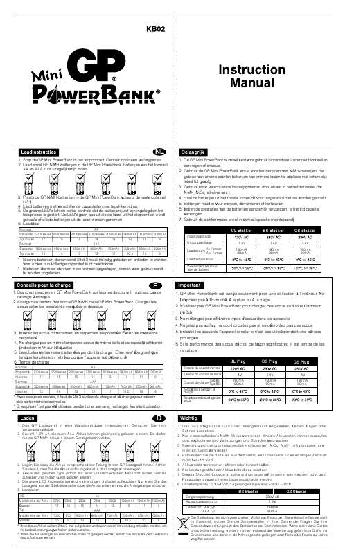 Guide utilisation GP BATTERIES KB02  de la marque GP BATTERIES