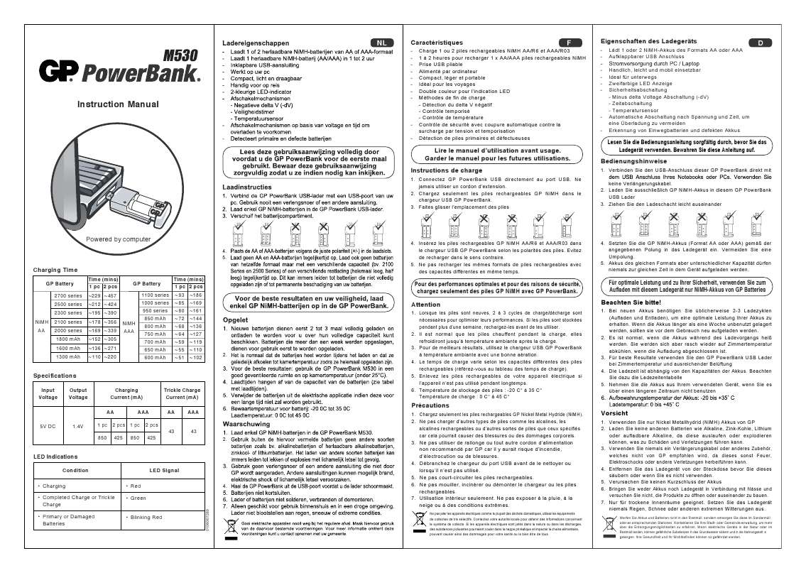 Guide utilisation GP BATTERIES M530  de la marque GP BATTERIES