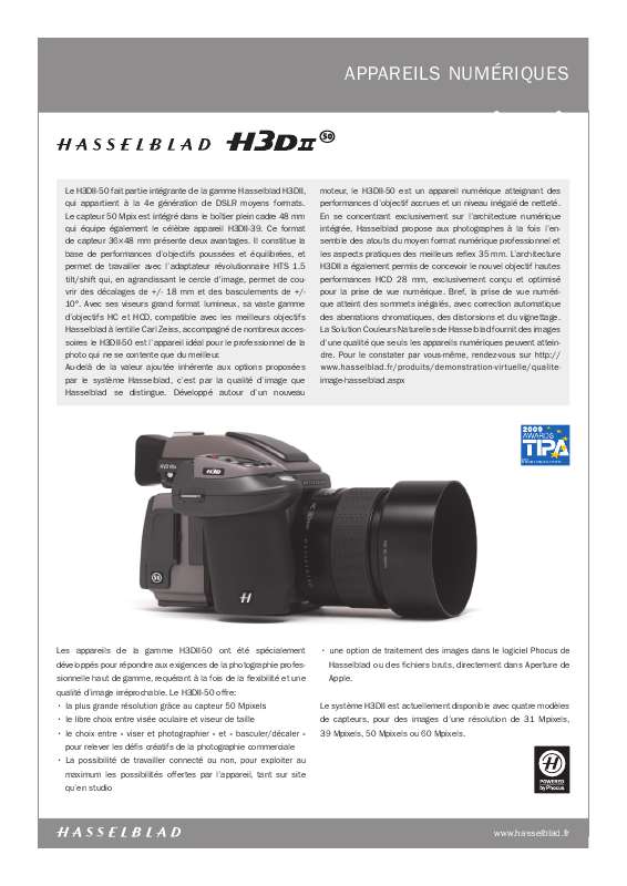Guide utilisation  HASSELBLAD H3DII50  de la marque HASSELBLAD