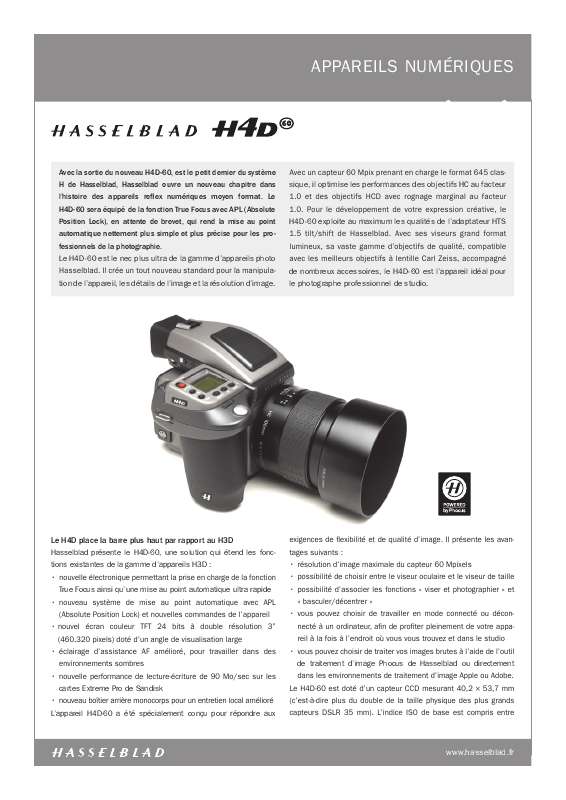 Guide utilisation  HASSELBLAD H4D-60  de la marque HASSELBLAD
