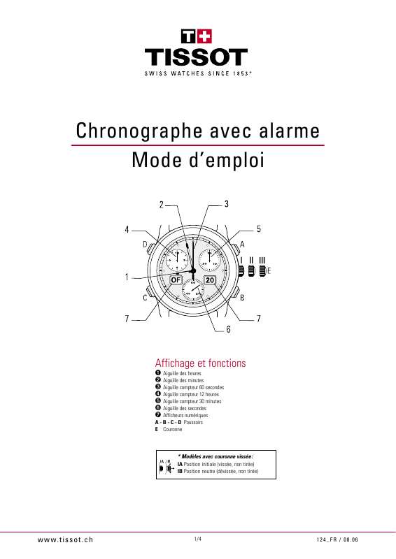 Guide utilisation  TISSOT CHRONOGRAPHE AVEC ALARME  de la marque TISSOT