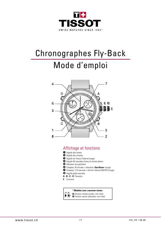Guide utilisation  TISSOT CHRONOGRAPHES FLY-BACK  de la marque TISSOT