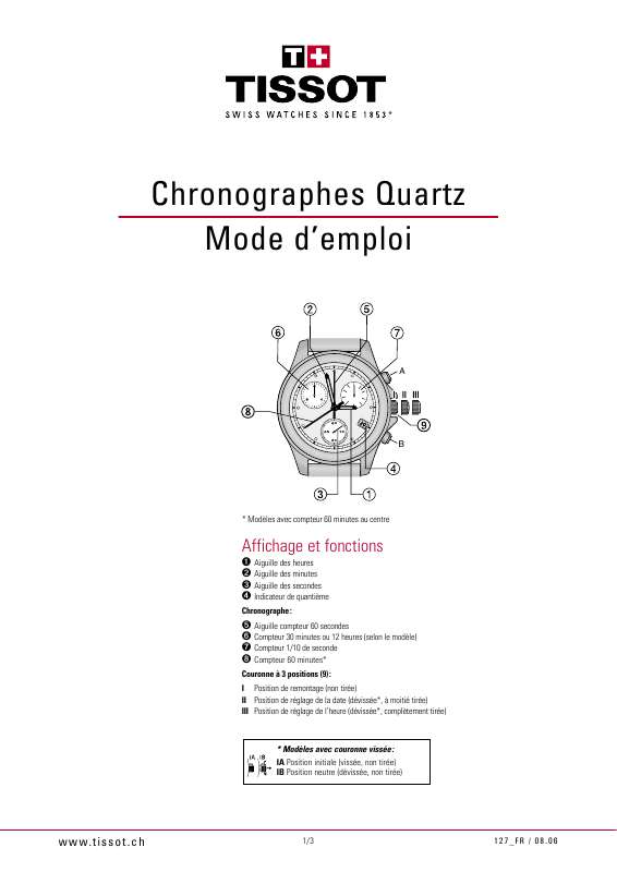 Guide utilisation  TISSOT CHRONOGRAPHES QUARTZ  de la marque TISSOT