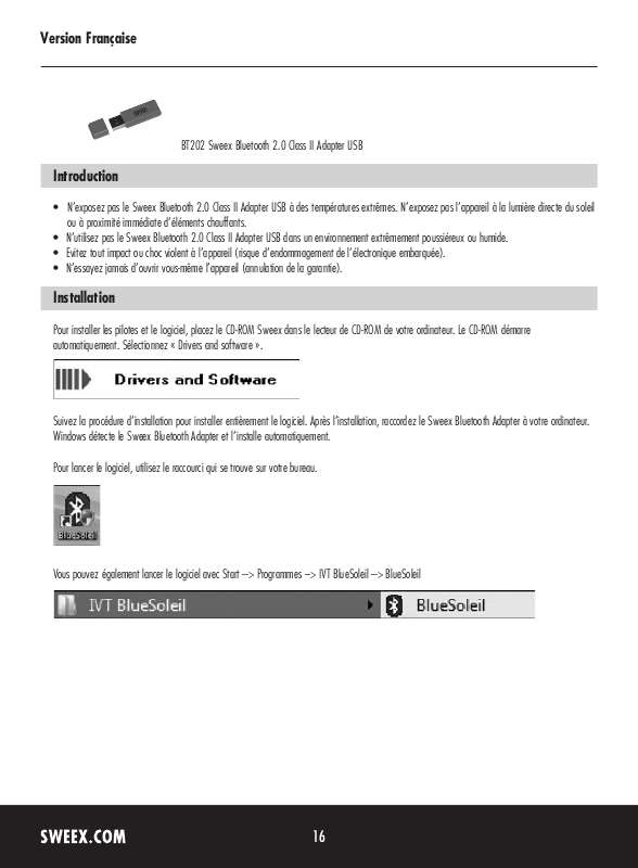 Guide utilisation SWEEX BT202  de la marque SWEEX