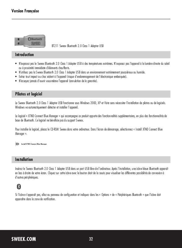 Guide utilisation SWEEX BT211  de la marque SWEEX