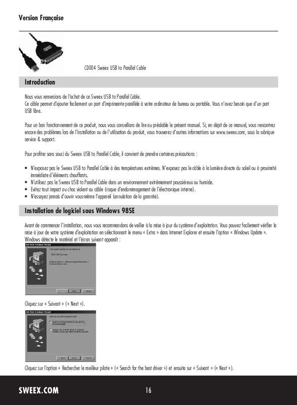 Guide utilisation SWEEX CD004  de la marque SWEEX