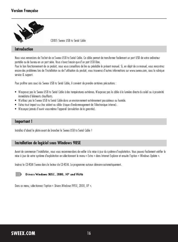 Guide utilisation SWEEX CD005  de la marque SWEEX