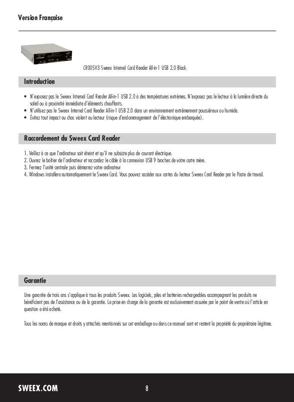 Guide utilisation SWEEX CR005V3  de la marque SWEEX