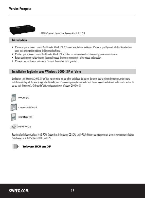 Guide utilisation SWEEX CR006V3  de la marque SWEEX