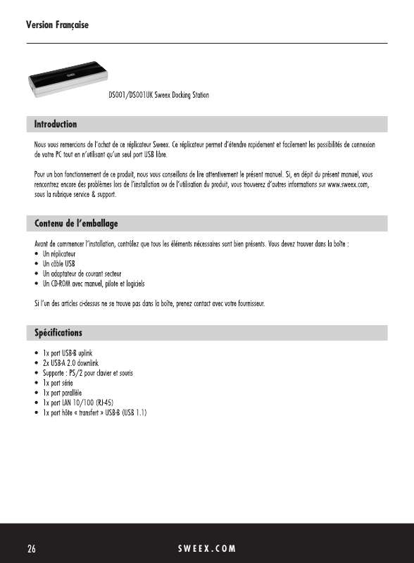 Guide utilisation SWEEX DS001  de la marque SWEEX