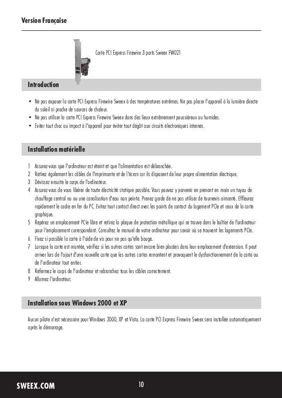 Guide utilisation SWEEX FW021  de la marque SWEEX