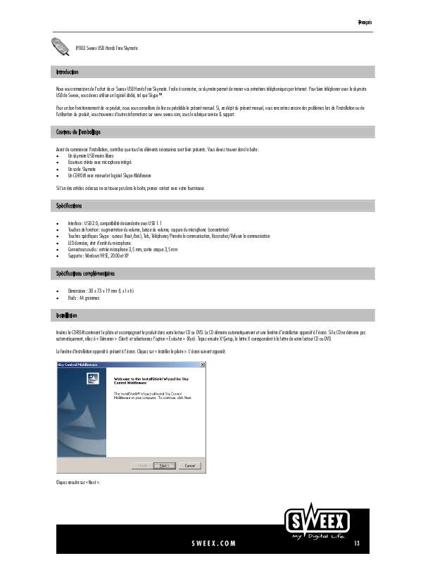 Guide utilisation SWEEX IP003  de la marque SWEEX