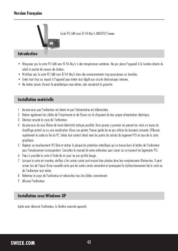 Guide utilisation SWEEX LW057V2  de la marque SWEEX