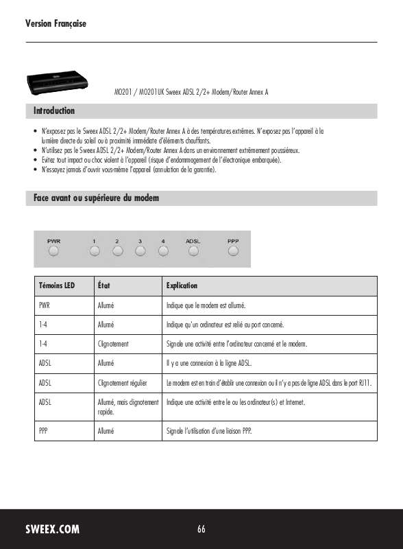 Guide utilisation SWEEX MO201  de la marque SWEEX