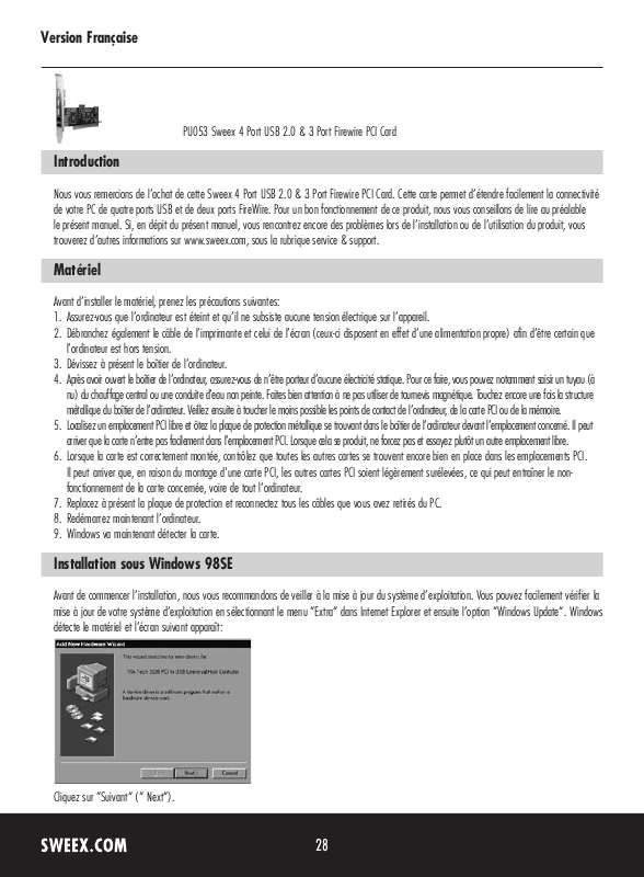 Guide utilisation SWEEX PU053  de la marque SWEEX