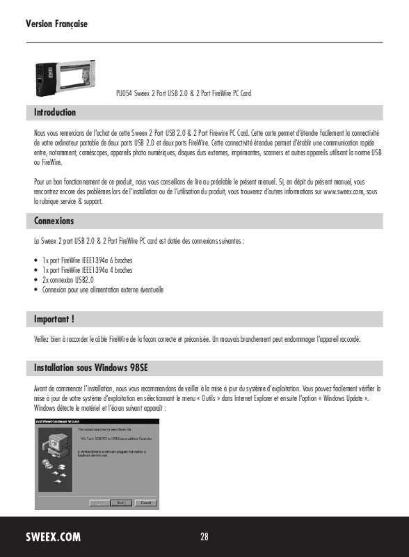 Guide utilisation SWEEX PU054  de la marque SWEEX