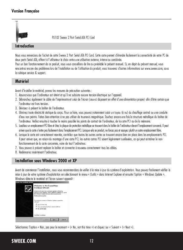 Guide utilisation SWEEX PU102  de la marque SWEEX