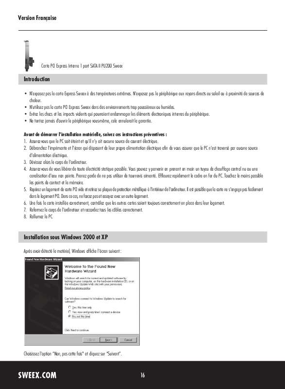 Guide utilisation SWEEX PU200  de la marque SWEEX