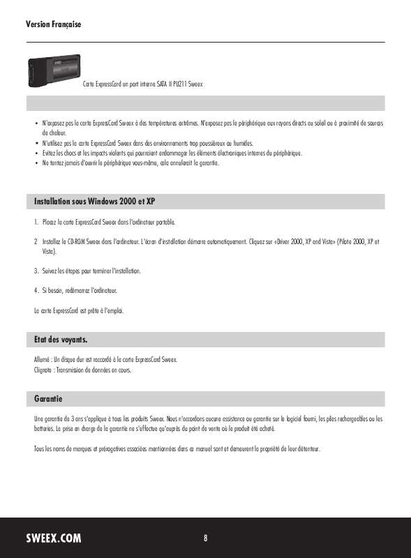 Guide utilisation SWEEX PU211  de la marque SWEEX