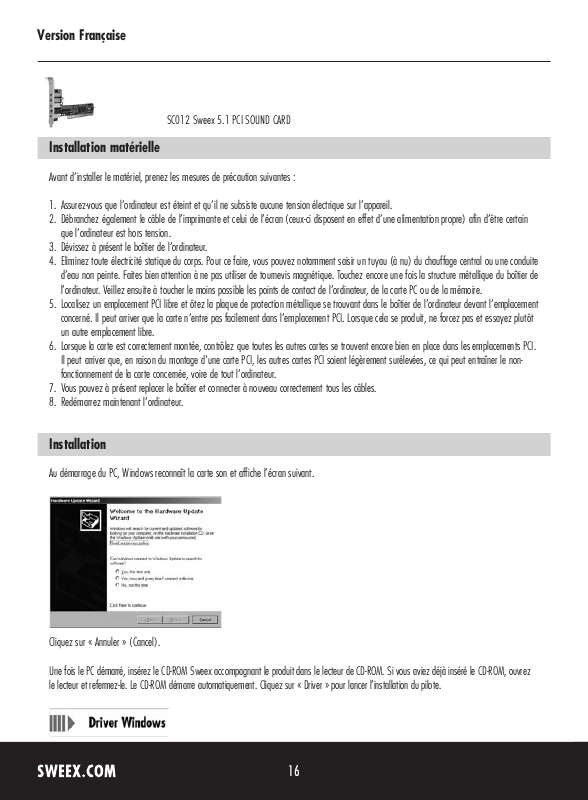 Guide utilisation SWEEX SC012  de la marque SWEEX