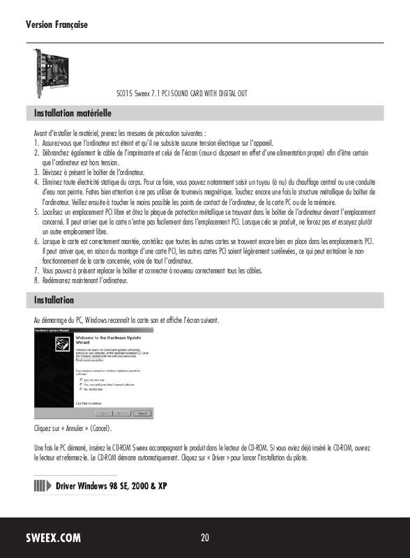 Guide utilisation SWEEX SC015  de la marque SWEEX
