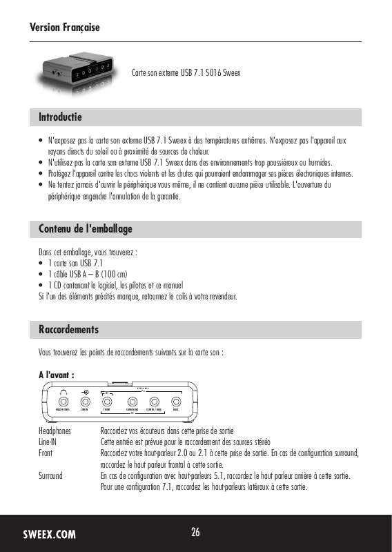 Guide utilisation SWEEX SC016  de la marque SWEEX
