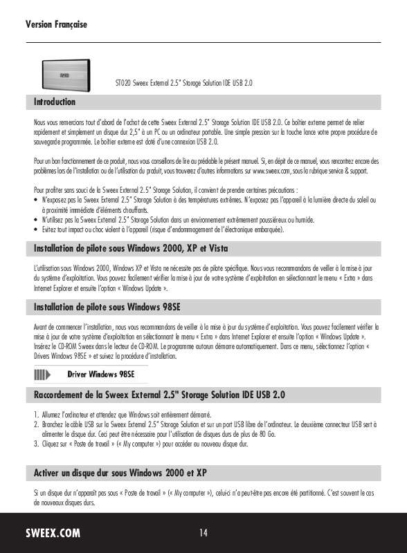 Guide utilisation SWEEX ST020  de la marque SWEEX