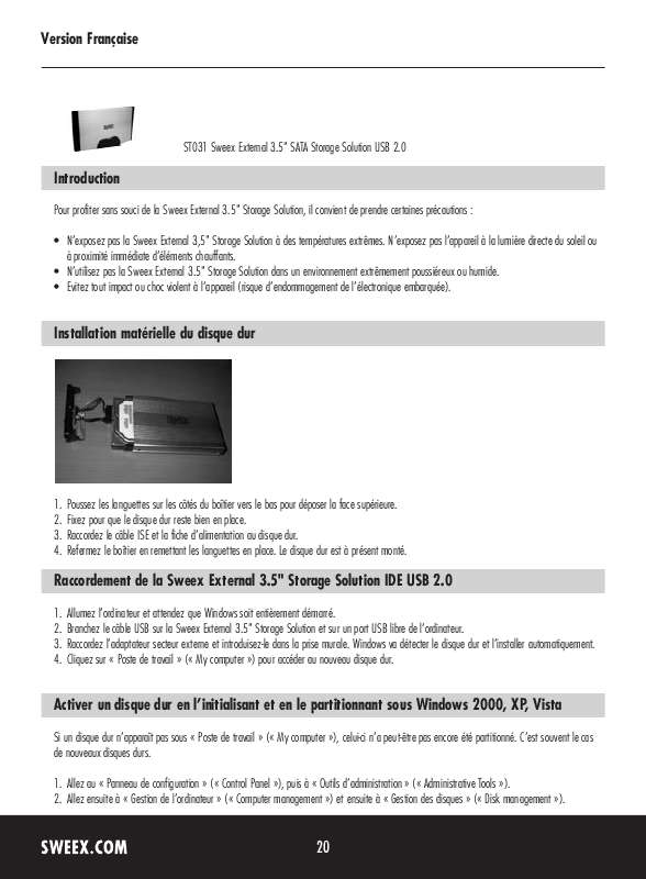 Guide utilisation SWEEX ST031V2  de la marque SWEEX