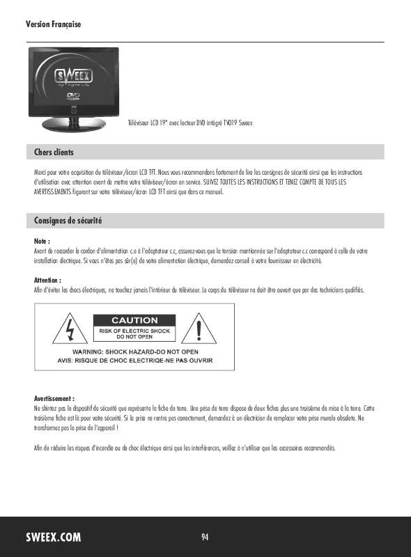 Guide utilisation SWEEX TV019  de la marque SWEEX