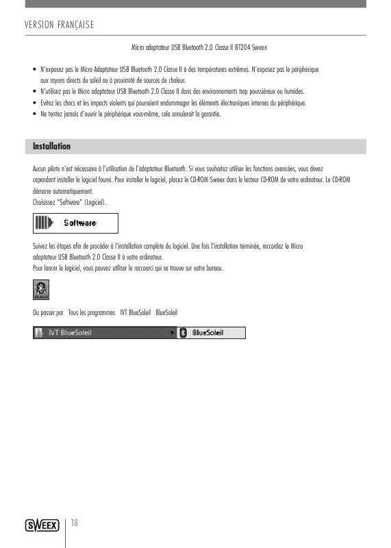 Guide utilisation SWEEX BT204  de la marque SWEEX