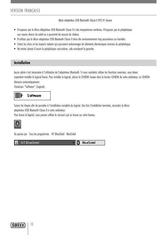Guide utilisation SWEEX BT214  de la marque SWEEX