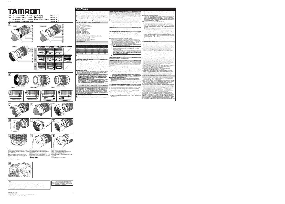 Guide utilisation  TAMRON AF 18-200MM F 3.5-6.3 XR DIII LD ASPHERICAL MACRO  de la marque TAMRON