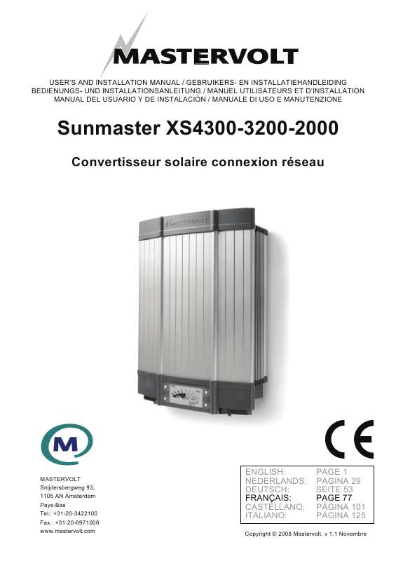 Guide utilisation  MASTERVOLT SUNMASTER XS2000  de la marque MASTERVOLT