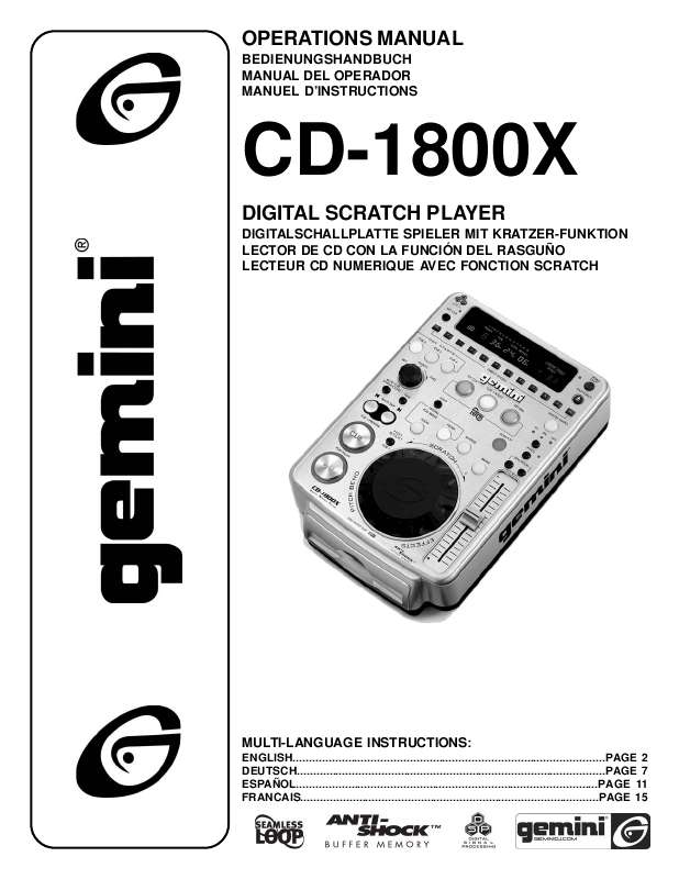 Guide utilisation  GEMINI CD-1800X  de la marque GEMINI