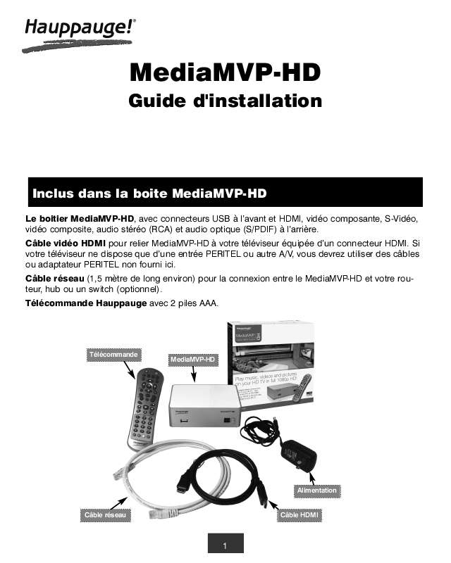 Guide utilisation  HAUPPAGE MEDIA MVP-HD  de la marque HAUPPAGE