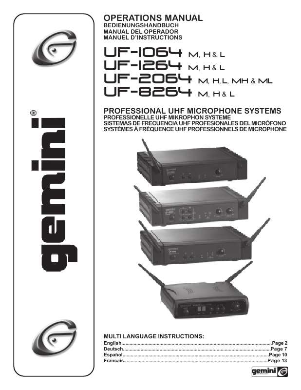 Guide utilisation  GEMINI UF-8264  de la marque GEMINI