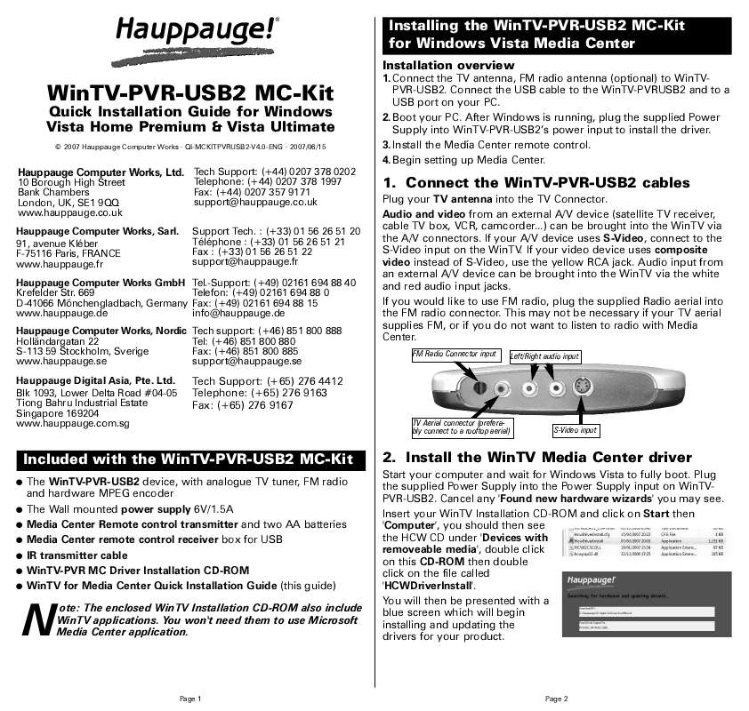 Guide utilisation  HAUPPAGE PVR USB2  de la marque HAUPPAGE