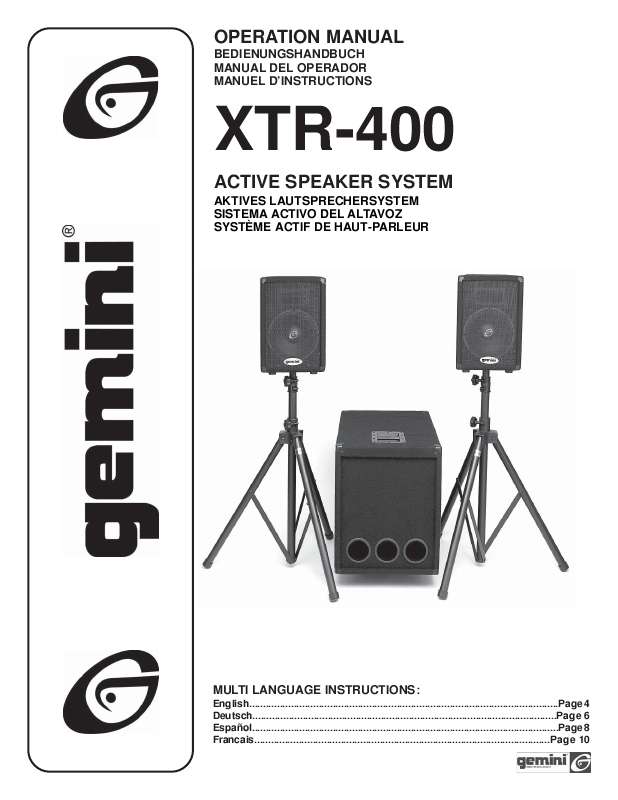 Guide utilisation  GEMINI XTR-400  de la marque GEMINI
