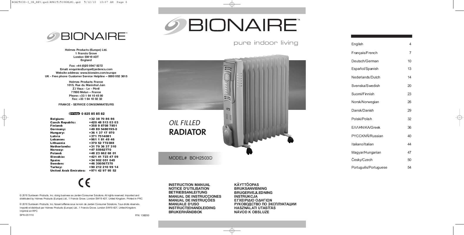 Guide utilisation BIONAIRE BOH2503D  de la marque BIONAIRE
