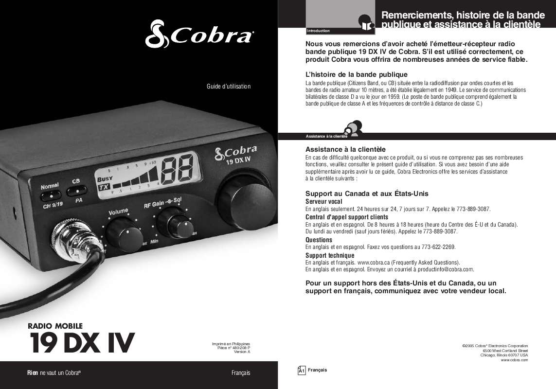 Guide utilisation COBRA 19DXC  de la marque COBRA
