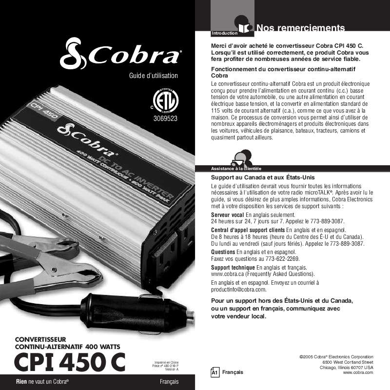 Guide utilisation COBRA CPI450C  de la marque COBRA