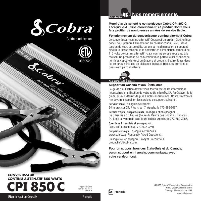 Guide utilisation COBRA CPI850C  de la marque COBRA